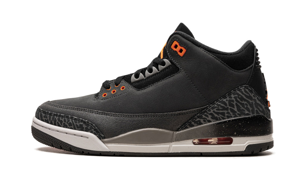 Air Jordan 3 Retro Sneakers - Black and Charcoal with Orange Accents