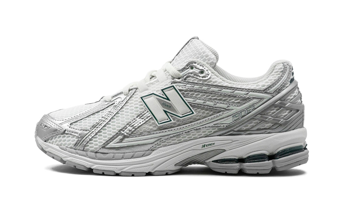 New Balance 1906R Sneakers - White/Metallic Silver with Dark Green Accents