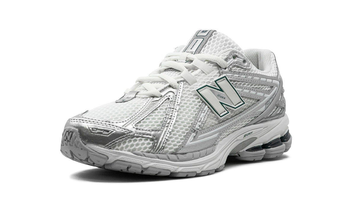 New Balance 1906R Sneakers - White/Metallic Silver with Dark Green Accents