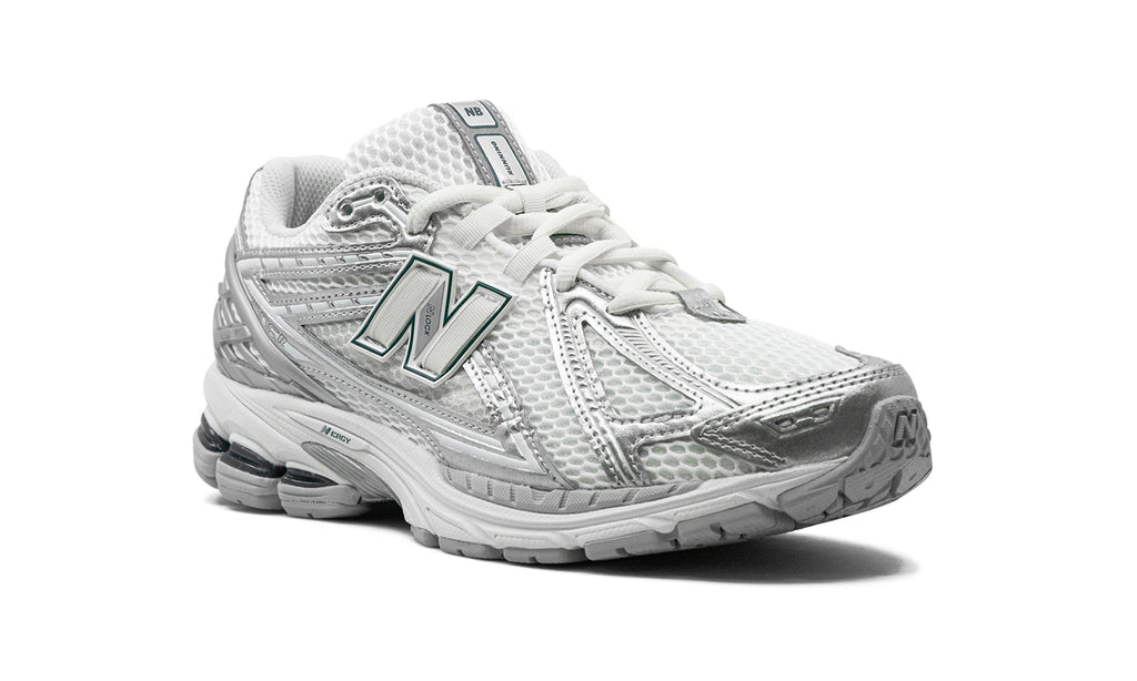 New Balance 1906R Sneakers - White/Metallic Silver with Dark Green Accents