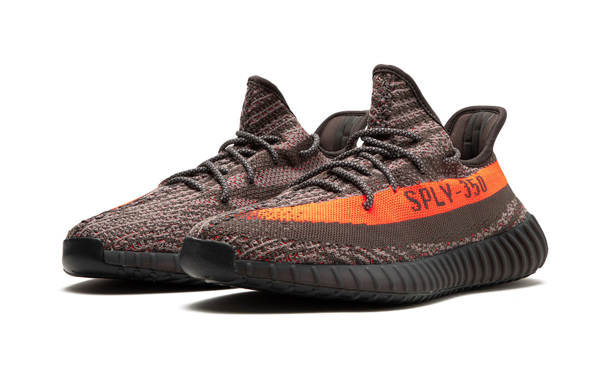 adidas Yeezy Boost 350 V2 Sneakers - Dark Grey and Black with Orange Stripe