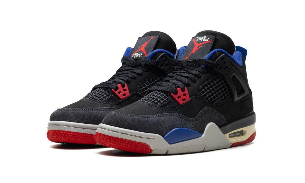 Air Jordan 4 Sneakers - Black/Blue/Red with Grey and Cream Midsole