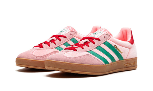 adidas Gazelle Indoor Sneakers - Pink with Green Stripes, Red Accents and Gum Sole