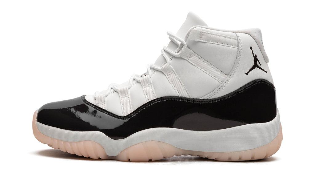 Air Jordan 11 Retro High-Top Sneakers - White and Glossy Black with Pale Peach Outsole