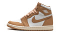 Air Jordan 1 Retro High OG Sneakers - Tan and White with Satin-Style Ribbon Laces