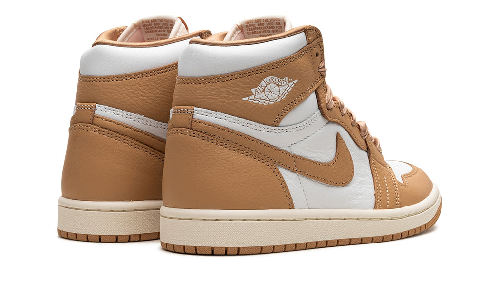 Air Jordan 1 Retro High OG Sneakers - Tan and White with Satin-Style Ribbon Laces