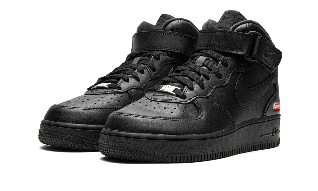 Supreme x Nike Air Force 1 Mid Sneakers - Black with Red Box Logo