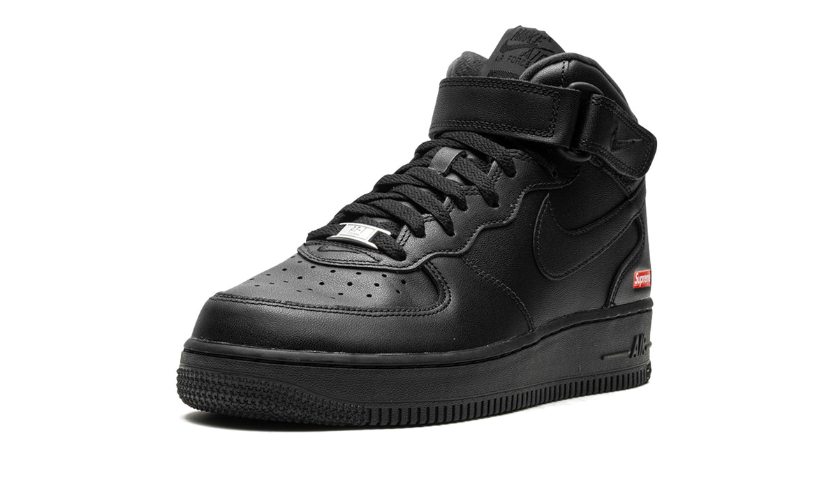 Supreme x Nike Air Force 1 Mid Sneakers - Black with Red Box Logo