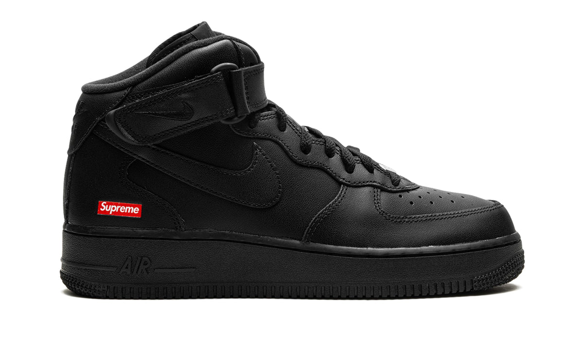 Supreme x Nike Air Force 1 Mid Sneakers - Black with Red Box Logo