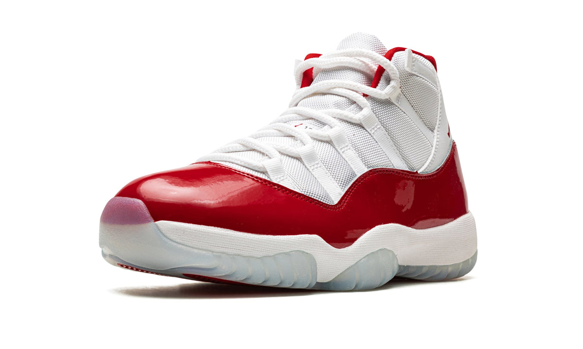 Air Jordan 11 Retro High-Top Sneakers - White and Red with Glossy Overlays