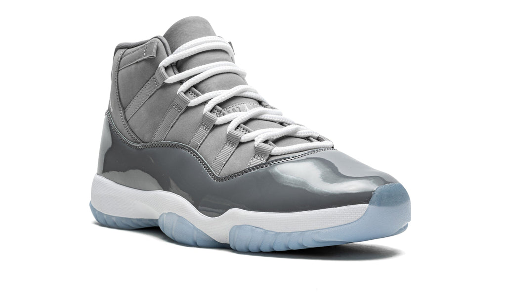 Air Jordan 11 Retro High-Top Sneakers - Gray with Glossy Overlays and Icy Blue Outsole
