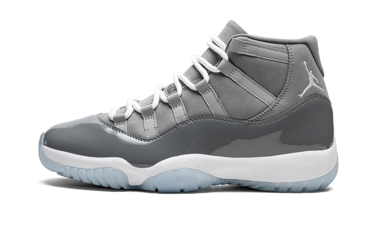 Air Jordan 11 Retro High-Top Sneakers - Gray with Glossy Overlays and Icy Blue Outsole