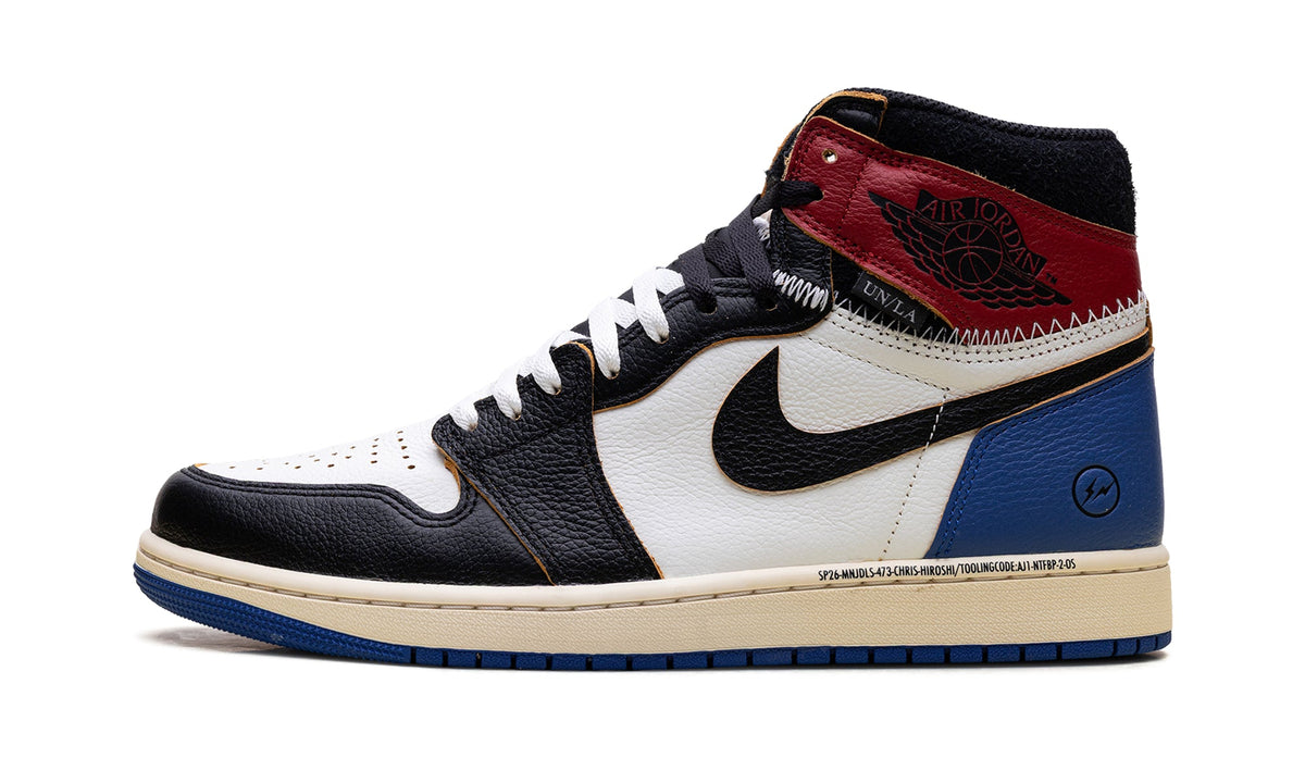 Air Jordan 1 High OG Sneakers - Black, White, Red and Blue with Contrast Stitching
