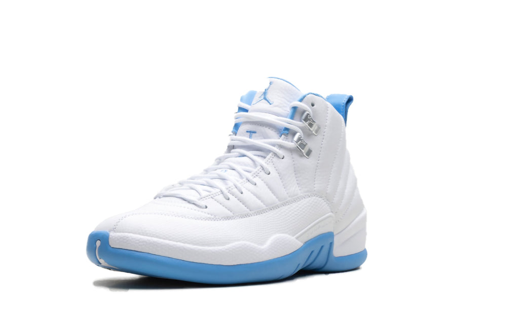 Air Jordan 12 Retro Sneakers - White/Light Blue with Silver Details