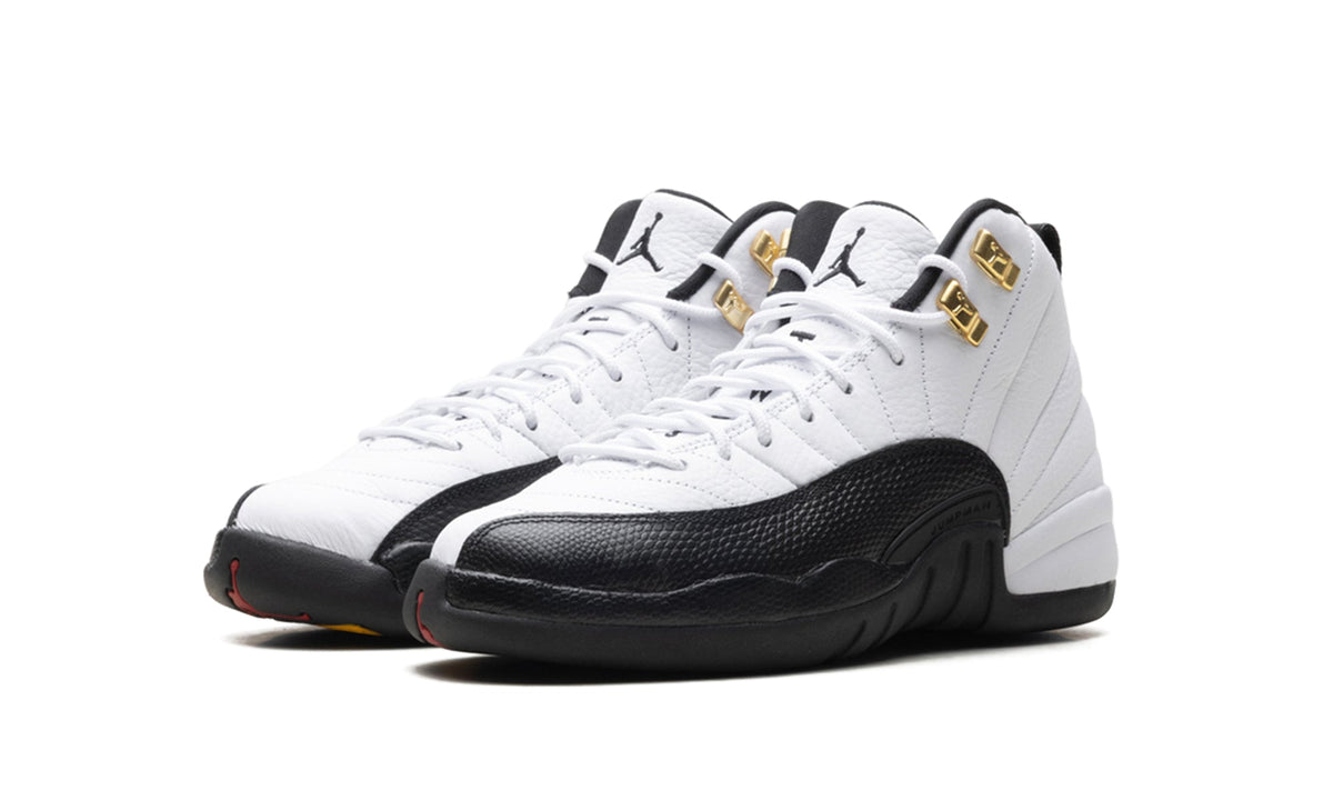 Air Jordan 12 Retro High-Top Sneakers - White and Black with Gold-Tone Eyelets