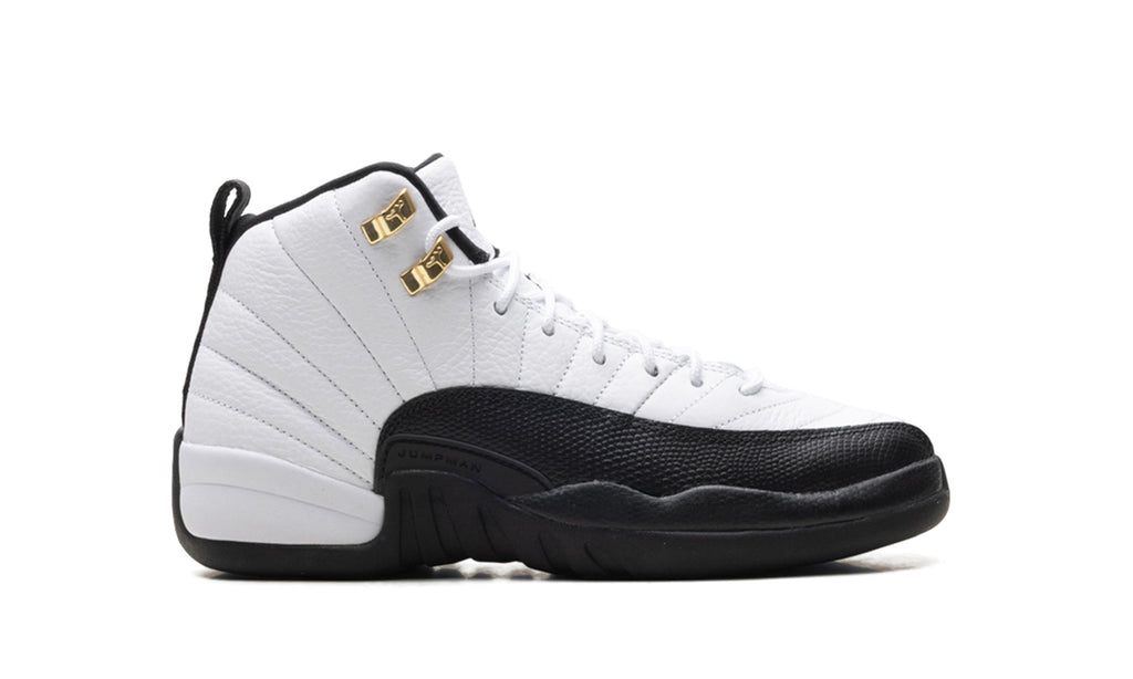 Air Jordan 12 Retro High-Top Sneakers - White and Black with Gold-Tone Eyelets