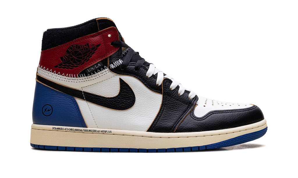 Air Jordan 1 High OG Sneakers - Black, White, Red and Blue with Contrast Stitching