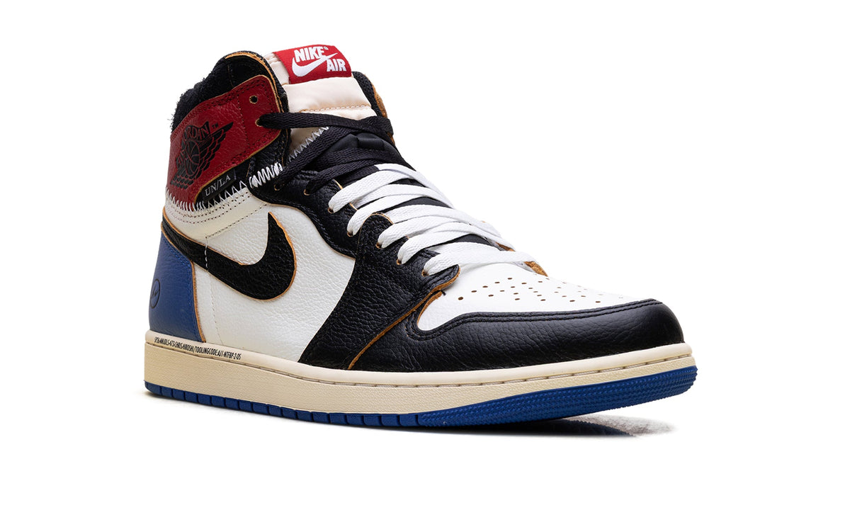 Air Jordan 1 High OG Sneakers - Black, White, Red and Blue with Contrast Stitching