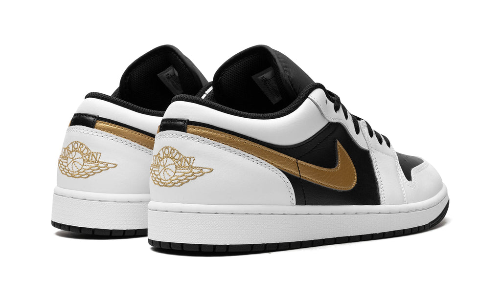 Air Jordan 1 Low Sneakers - White/Black with Metallic Gold Swoosh