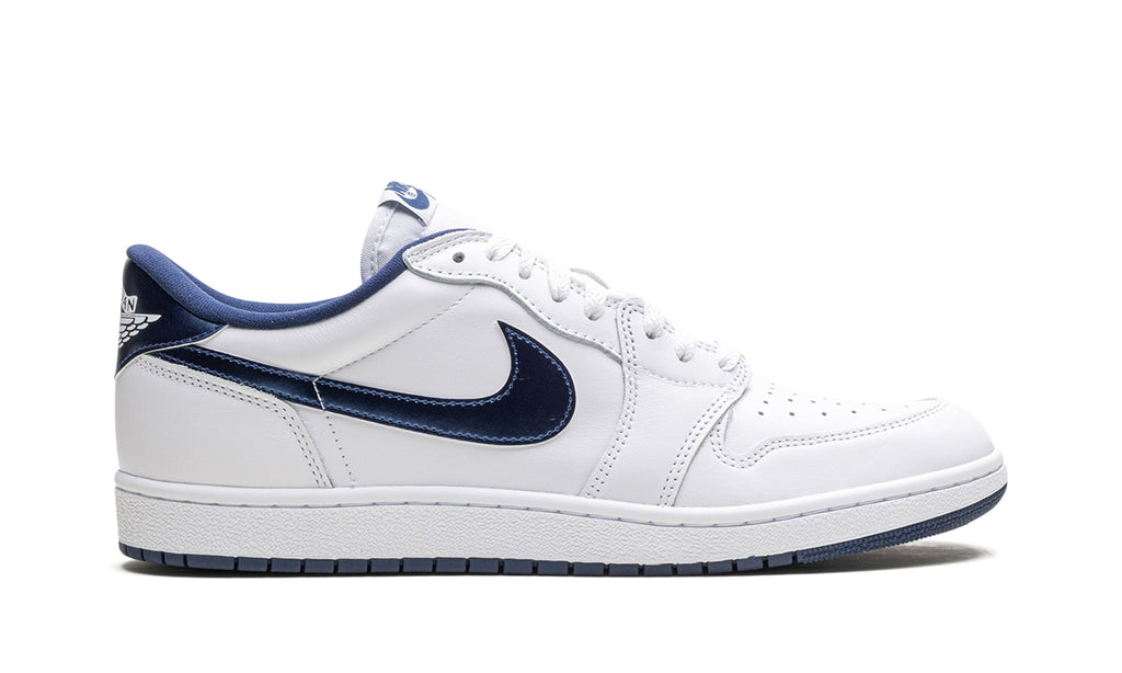 Air Jordan 1 Low '85 Sneakers - White and Navy with Glossy Swooshes