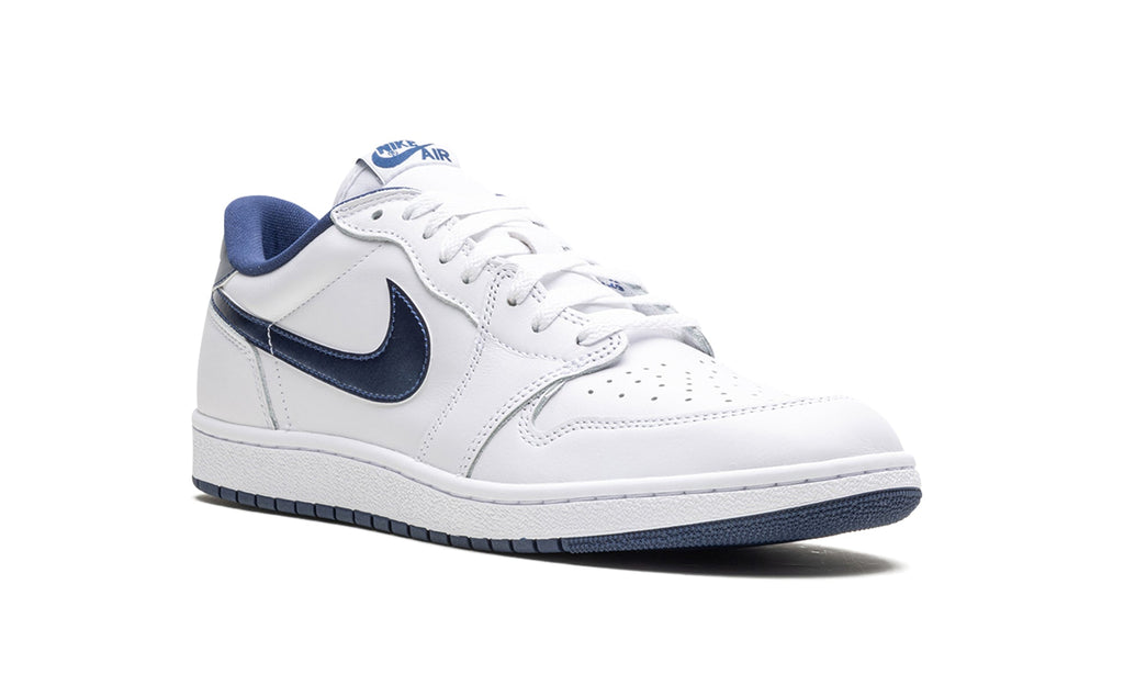 Air Jordan 1 Low '85 Sneakers - White and Navy with Glossy Swooshes