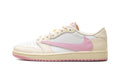 Air Jordan 1 Low OG Sneakers - White and Cream with Pink Swoosh and Outsole