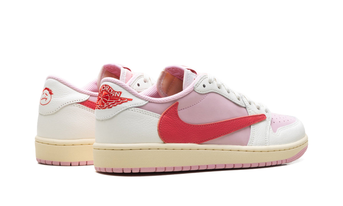 Air Jordan 1 Low OG Sneakers - Pink & White with Red Reverse Swoosh
