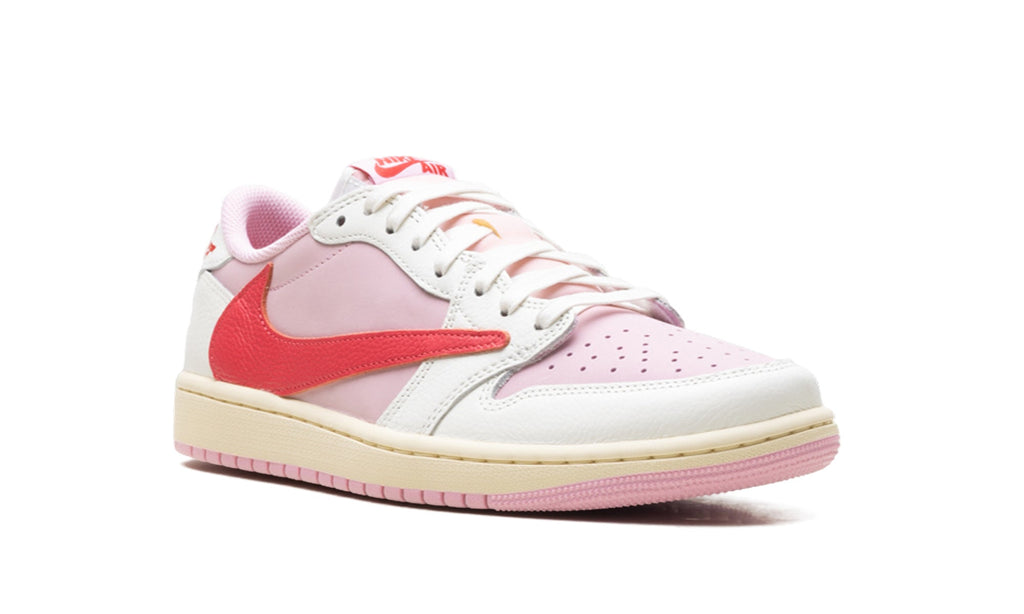 Air Jordan 1 Low OG Sneakers - Pink & White with Red Reverse Swoosh
