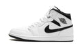 Air Jordan 1 Mid Sneakers - White with Black Swooshes and Collar