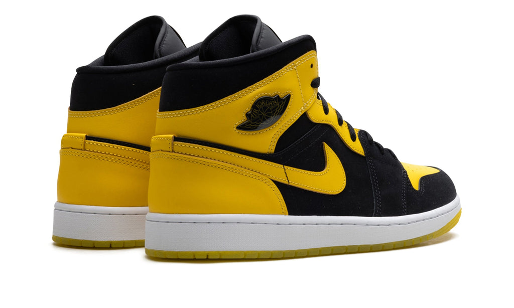 Air Jordan 1 Mid Sneakers - Black and Yellow with White Midsole