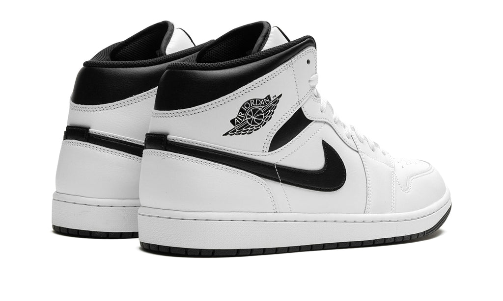 Air Jordan 1 Mid Sneakers - White with Black Swooshes and Collar