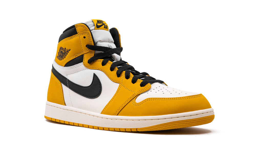 Air Jordan 1 Retro High OG Sneakers - Golden Yellow and White with Black Swooshes