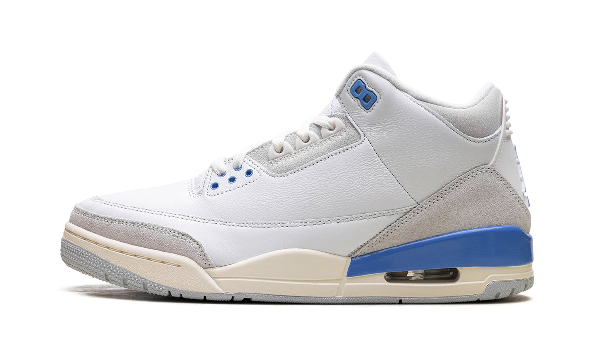 Air Jordan 3 Retro Sneakers - White/Grey/Blue with Cream Midsole
