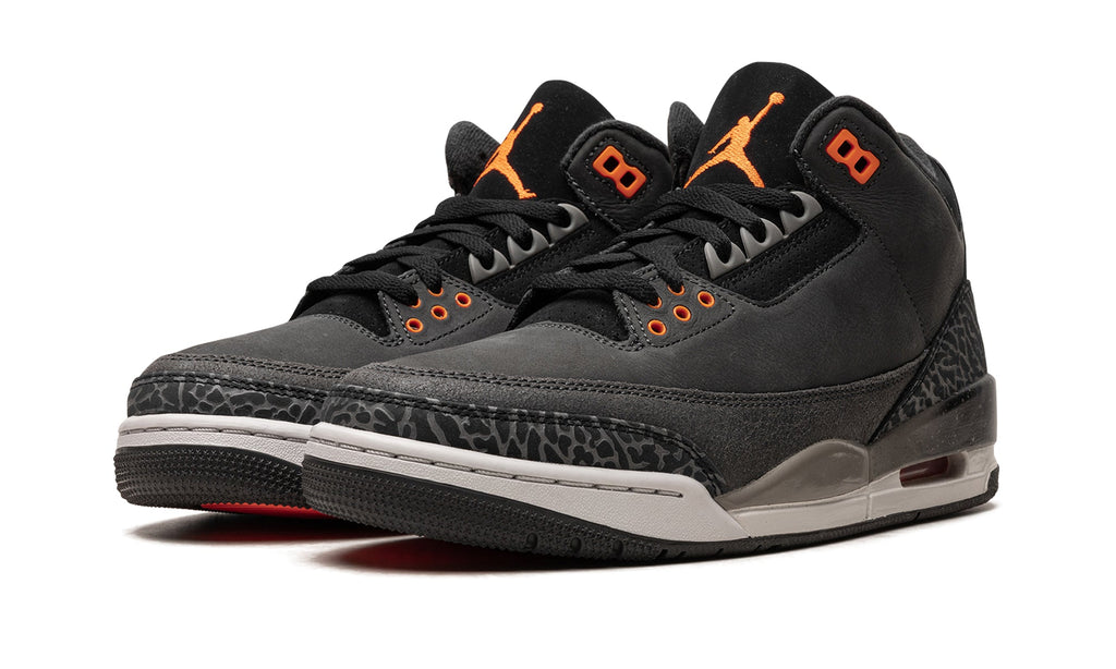 Air Jordan 3 Retro Sneakers - Black and Charcoal with Orange Accents
