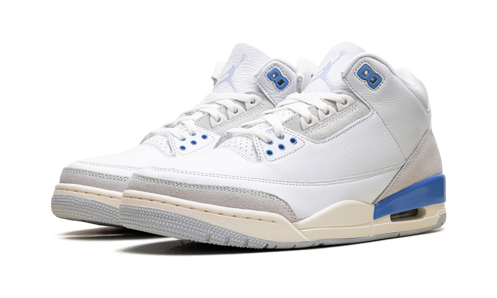 Air Jordan 3 Retro Sneakers - White/Grey/Blue with Cream Midsole