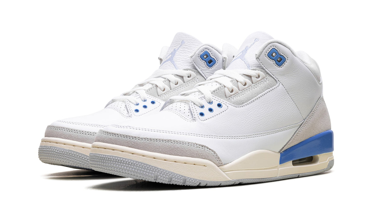 Air Jordan 3 Retro Sneakers - White/Grey/Blue with Cream Midsole