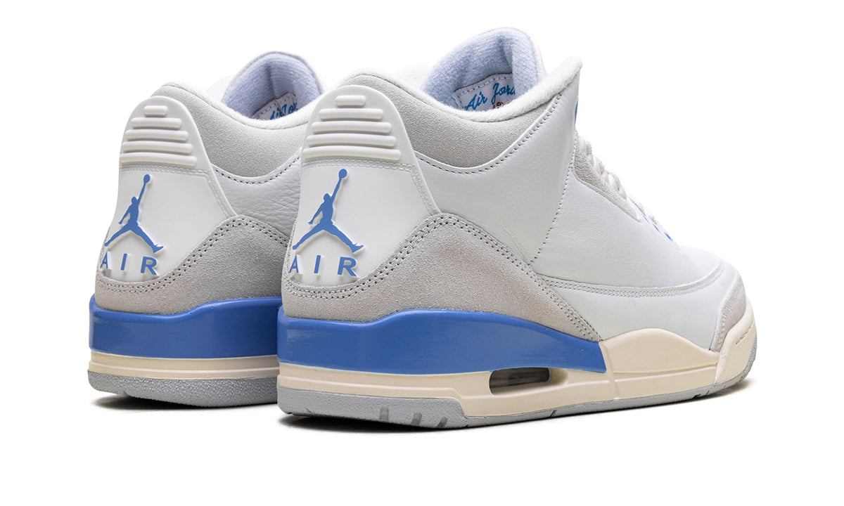 Air Jordan 3 Retro Sneakers - White/Grey/Blue with Cream Midsole