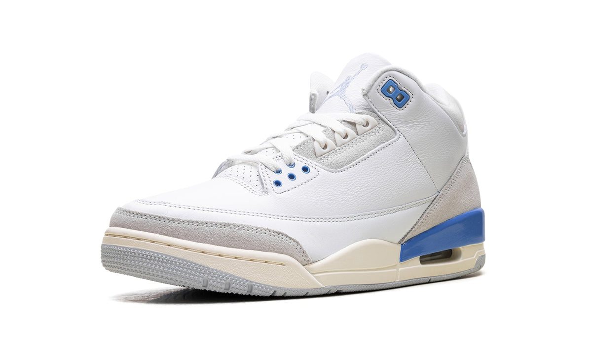 Air Jordan 3 Retro Sneakers - White/Grey/Blue with Cream Midsole