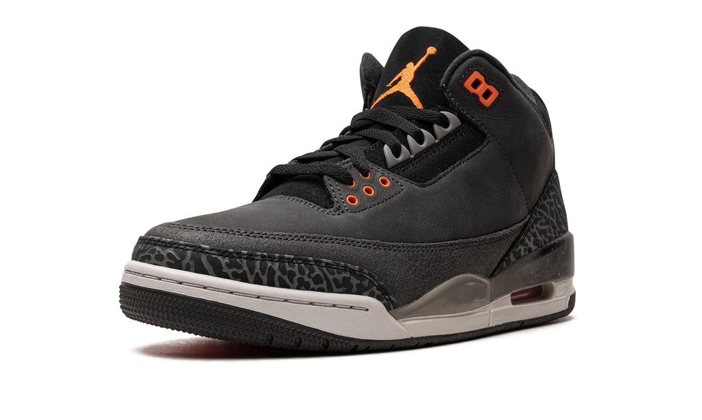 Air Jordan 3 Retro Sneakers - Black and Charcoal with Orange Accents