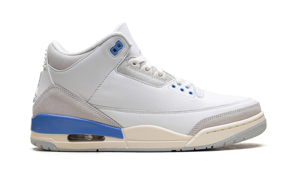 Air Jordan 3 Retro Sneakers - White/Grey/Blue with Cream Midsole