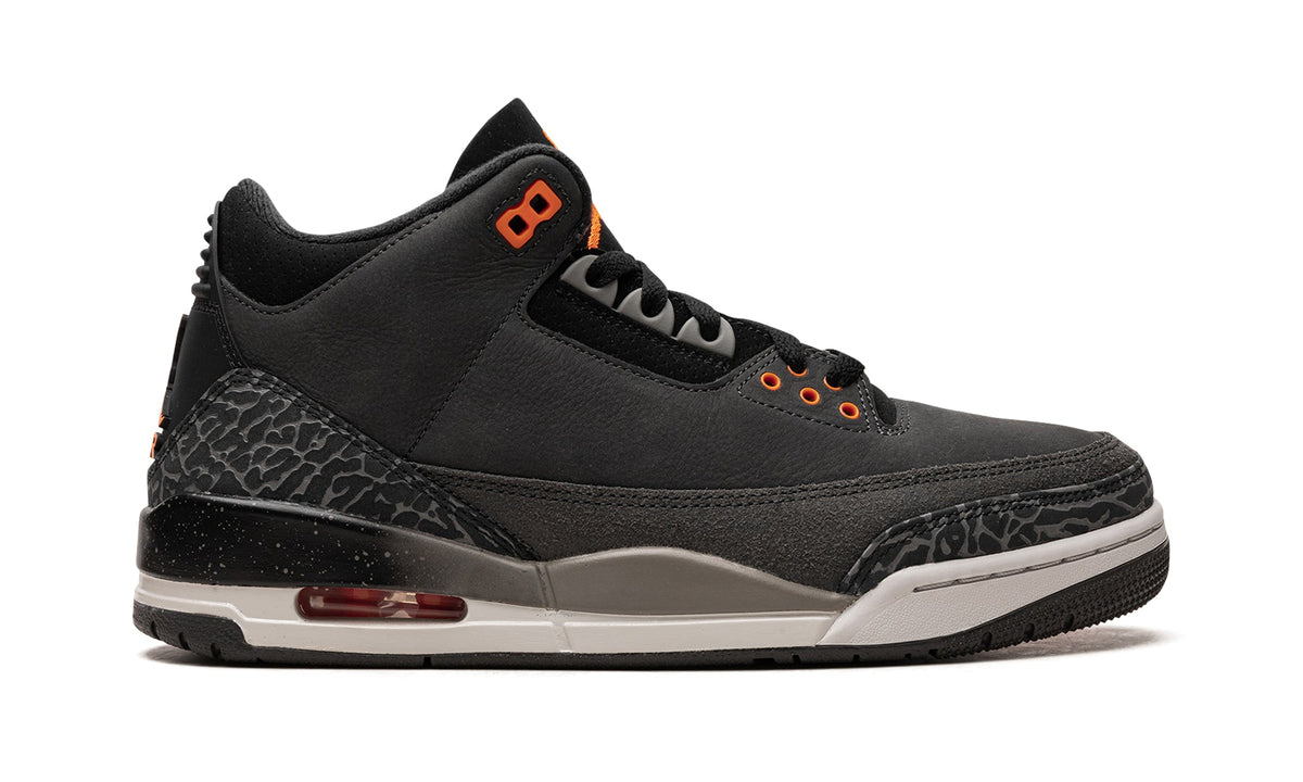 Air Jordan 3 Retro Sneakers - Black and Charcoal with Orange Accents