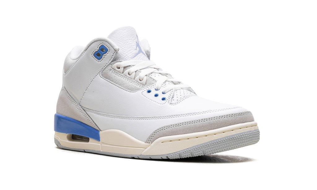 Air Jordan 3 Retro Sneakers - White/Grey/Blue with Cream Midsole