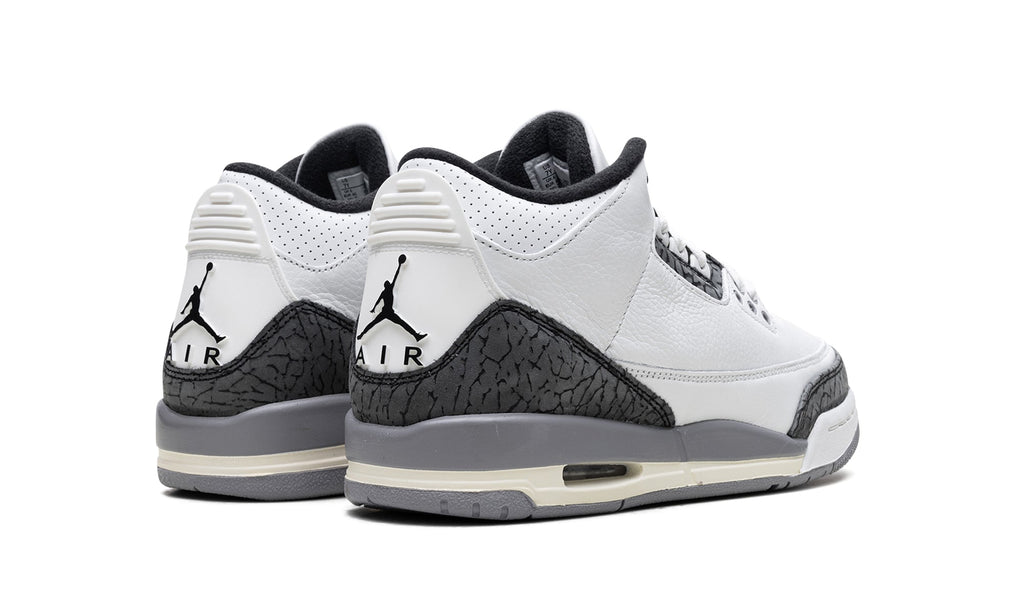 Air Jordan 3 Retro Sneakers - White/Grey with Elephant Print and Red Accents