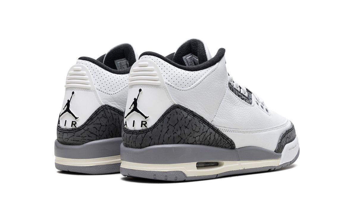Air Jordan 3 Retro Sneakers - White/Grey with Elephant Print and Red Accents