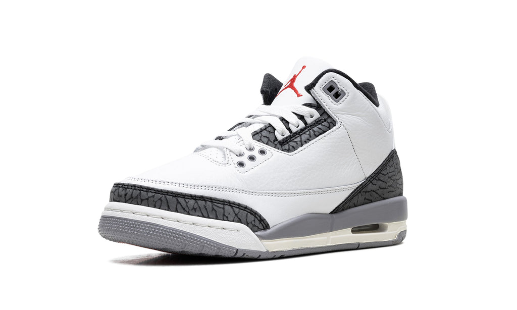 Air Jordan 3 Retro Sneakers - White/Grey with Elephant Print and Red Accents