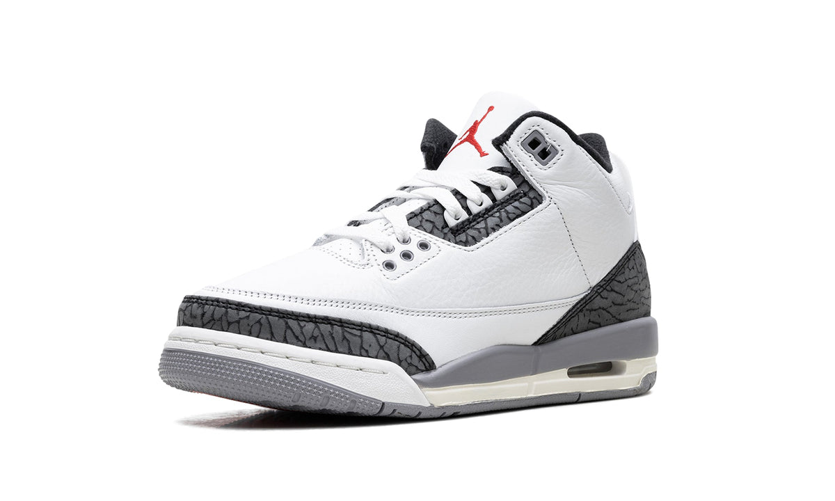 Air Jordan 3 Retro Sneakers - White/Grey with Elephant Print and Red Accents