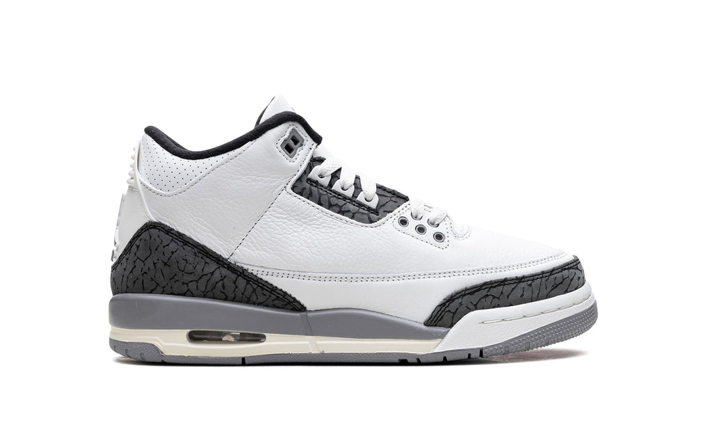 Air Jordan 3 Retro Sneakers - White/Grey with Elephant Print and Red Accents