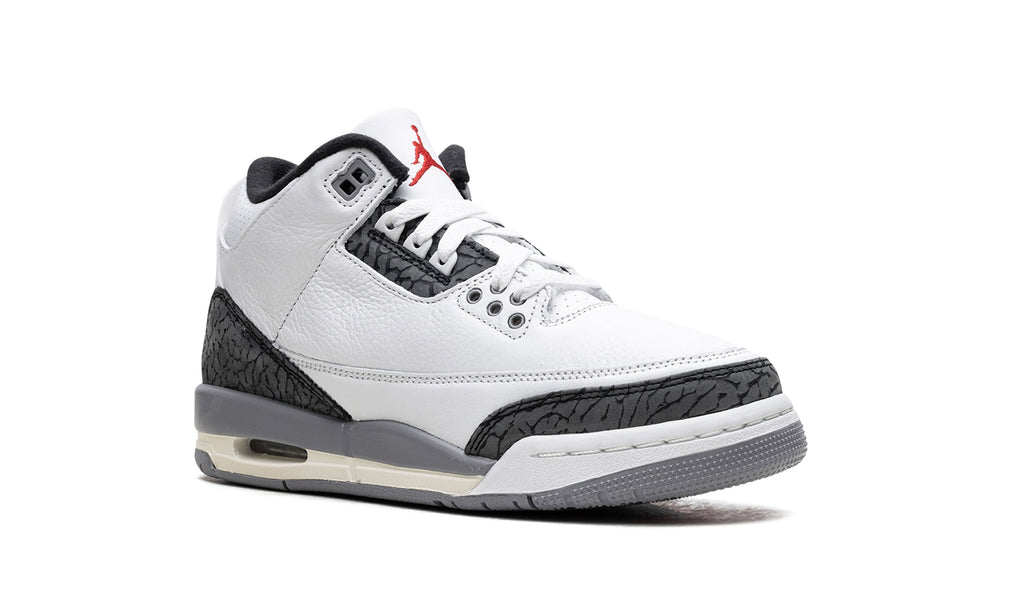 Air Jordan 3 Retro Sneakers - White/Grey with Elephant Print and Red Accents