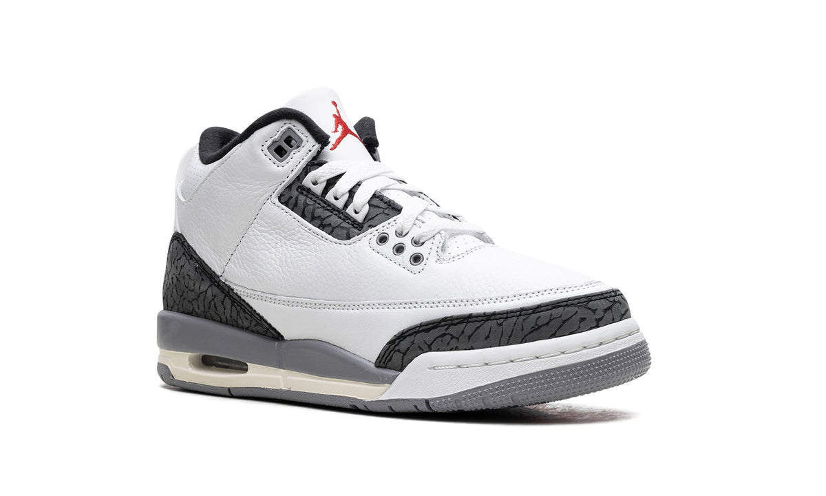 Air Jordan 3 Retro Sneakers - White/Grey with Elephant Print and Red Accents
