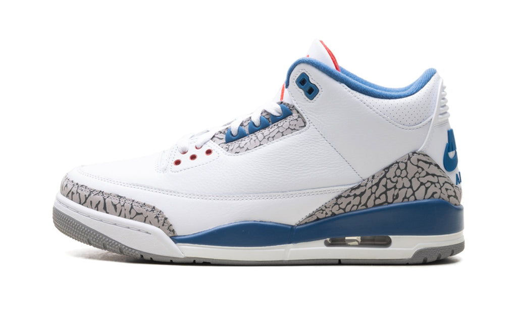 Air Jordan 3 Retro Sneakers - White and Blue with Elephant Print